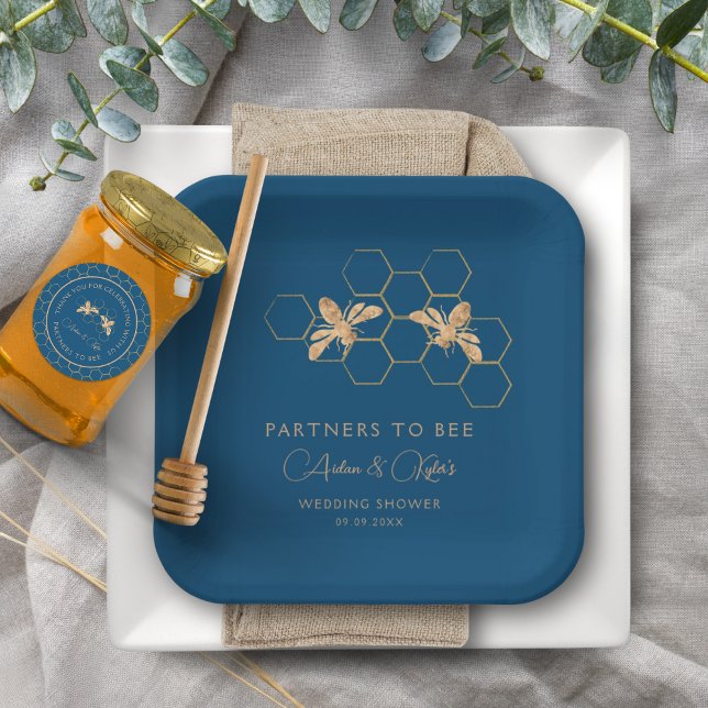 Assiettes En Carton Futurs mariés à la fête d'Indigo et Nid d'abeille (Créateur téléchargé)