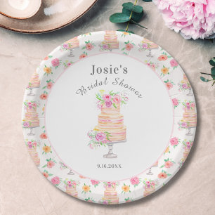 Assiettes En Carton Gabarit de gâteau rose superposé pour une douche d