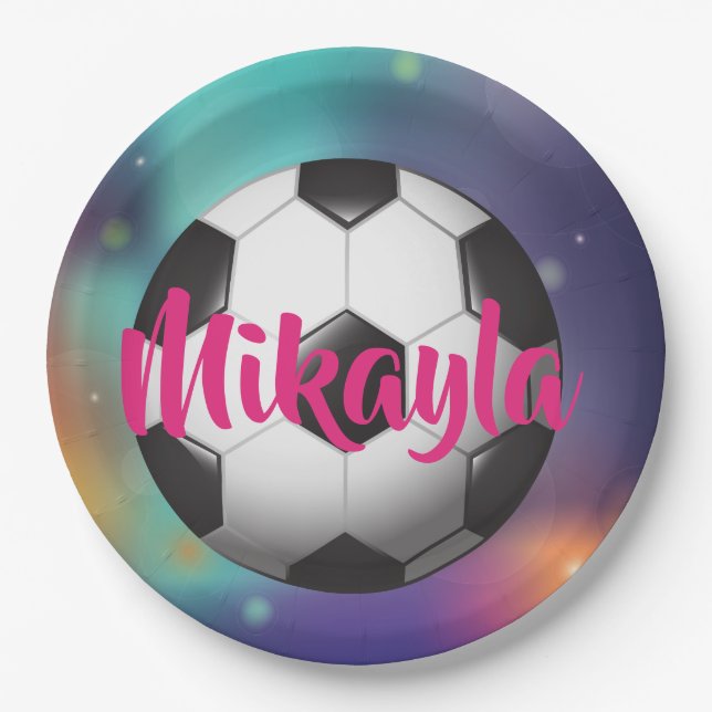 Assiettes En Carton Galaxie de football pour filles personnalisées Pla (Devant)