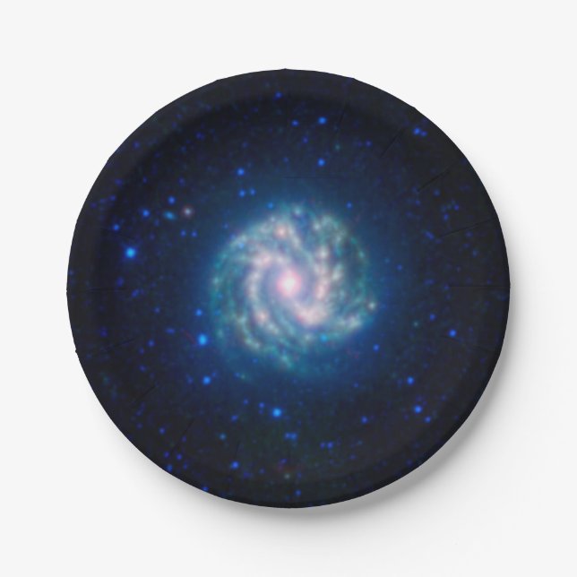 Assiettes En Carton Galaxie de spirale bleue profonde de l'espace (Devant)