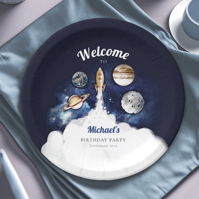 Assiettes En Carton Galaxie des planètes de fusées spatiales (Créateur téléchargé)