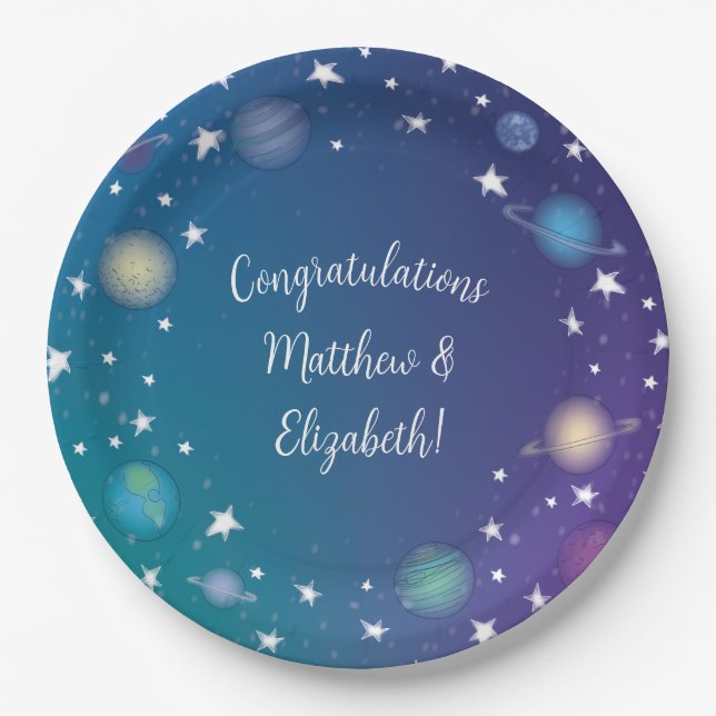 Assiettes En Carton Galaxie du Baby shower spatial (Devant)