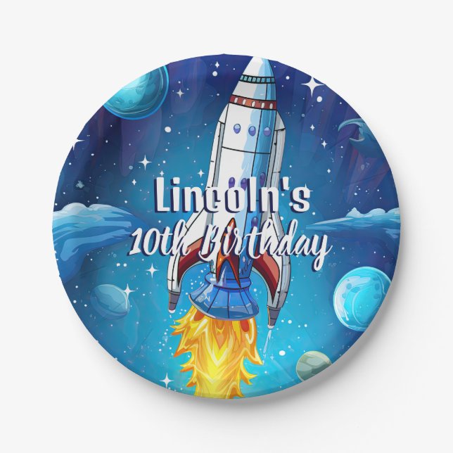 Assiettes En Carton Galaxy Astronaut Navette spatiale Rocketship Anniv (Devant)
