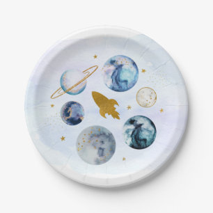 Assiettes En Carton Galaxy Blue Gold Espace extra-atmosphérique Anniv