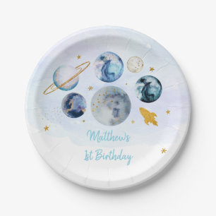 Assiettes En Carton Galaxy Blue Gold Espace extra-atmosphérique Anniv
