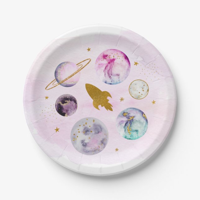 Assiettes En Carton Galaxy Pink Gold Espace extra-atmosphérique Annive (Devant)