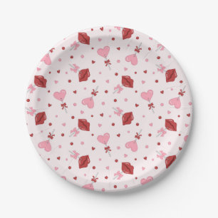 Assiettes En Carton Galentine's Valentine Pink Heart Lollipop Design