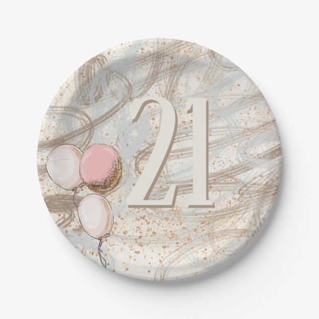 Assiettes En Carton Galets glamour Gold Confetti Nom 21e anniversaire (Devant)