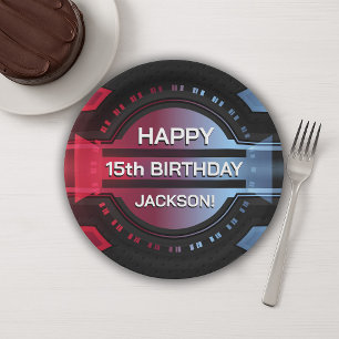 Assiettes En Carton Gamer 15ème Joyeux Plaque Papier Anniversaire