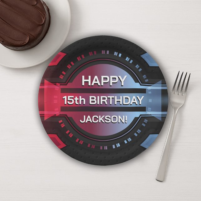 Assiettes En Carton Gamer 15ème Joyeux Plaque Papier Anniversaire (Gamer 15th Happy Birthday Paper Plate)