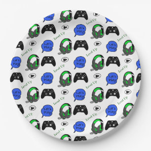 Assiettes En Carton Gamer Boy Blue Pixels Anniversaire