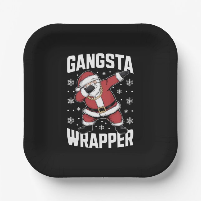 Assiettes En Carton Gangsta Wrapper Dabbing Père Noël Noël (Recto)