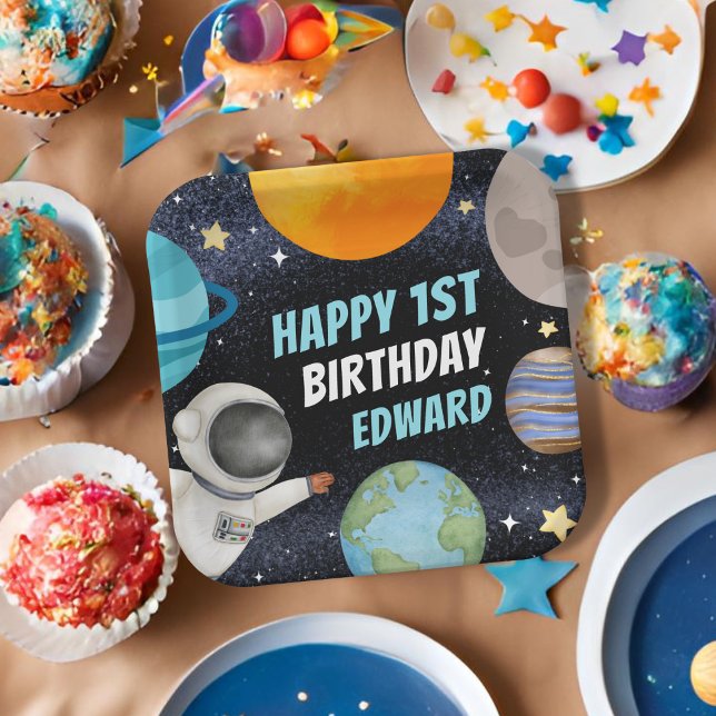 Assiettes En Carton Garçon 1er Joyeux Anniversaire Planètes Espace (Créateur téléchargé)
