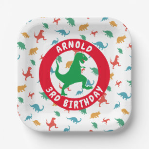 Assiettes En Carton Garçon 3e anniversaire Dinosaur Motif T-Rex