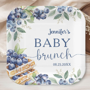 Assiettes En Carton Garçon Baby Shower Brunch Gaufre aux Myrtilles