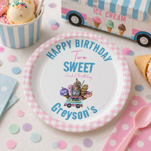 Assiettes En Carton Garçon Camion de Glaces Deux Sucré 2ème Anniversai