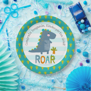 Assiettes En Carton Garçon dinosaure bleu diplômé de maternelle ludiqu