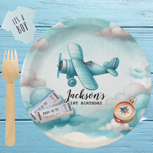 Assiettes En Carton Garçon Mignon Avion Bleu Voyage Enfants Anniversai