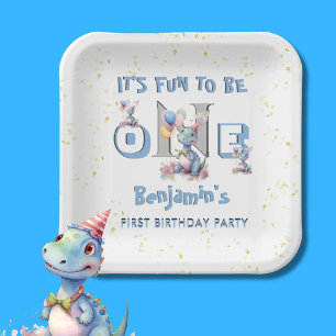 Assiettes En Carton Garçon Premier Anniversaire Amusant One Dinosaur