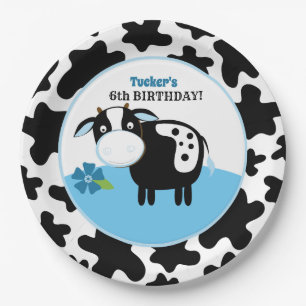 Assiettes En Carton Garçon Vache de ferme Plaques papier d'anniversair
