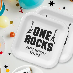 Assiettes En Carton Garçons 1er anniversaire Black and White One Rocks