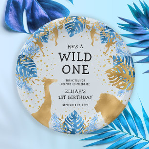 Assiettes En Carton Garçons 1er anniversaire fête Blue Jungle Safari