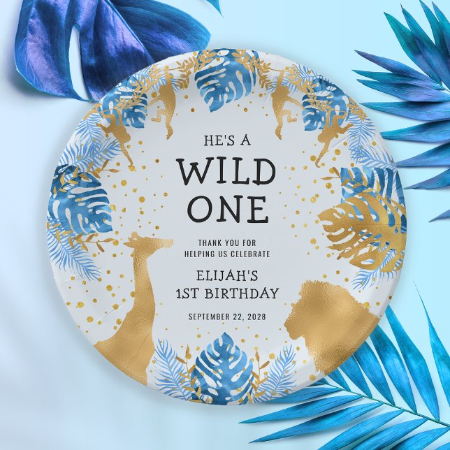 Assiettes En Carton Garçons 1er anniversaire fête Blue Jungle Safari (Créateur téléchargé)