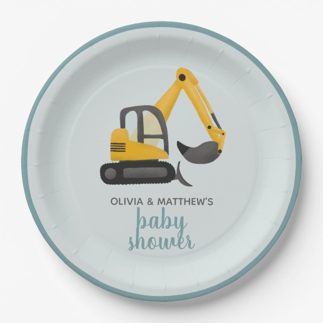 Assiettes En Carton Garçons Baby shower de Digger mignonne (Devant)