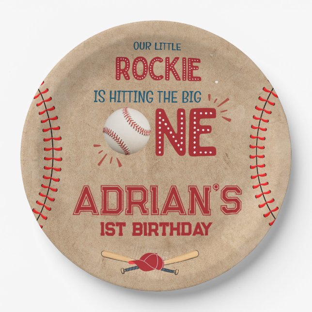 Assiettes En Carton Garçons Baseball 1er anniversaire (Devant)