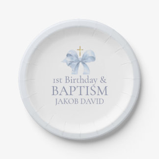 Assiettes En Carton Garçons Blue Bow 1er anniversaire et baptême