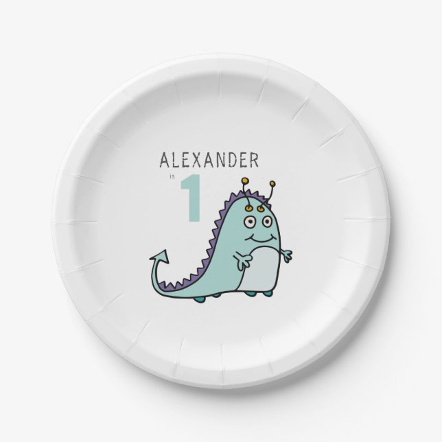 Assiettes En Carton Garçons Monster 1er fête d'anniversaire (Devant)