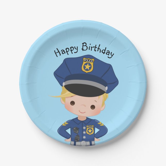 Assiettes En Carton Garçons Officier de police joyeuse fête d'annivers (Devant)