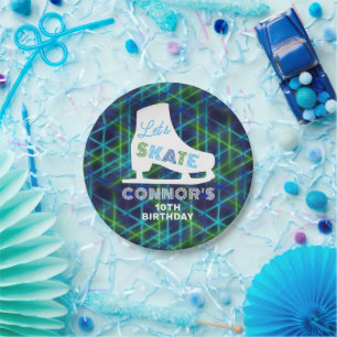 Assiettes En Carton Garçons Patinage sur glace Anniversaire Fête Neon