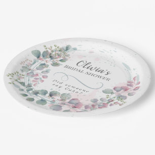 Assiettes En Carton Garden Party rose et vert Eucalyptus