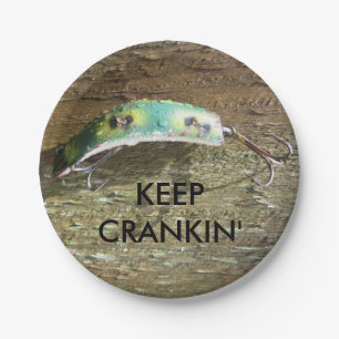 Assiettes En Carton Gardez le vieil attrait de pêche de Crankin