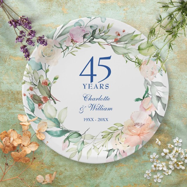 Assiettes En Carton Garland rose 45e 65e anniversaire du Mariage (Créateur téléchargé)