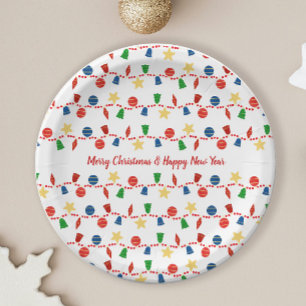 Assiettes En Carton Garlande perlée avec ornements de Noël rétro