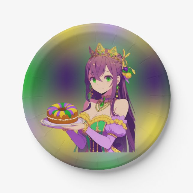 Assiettes En Carton Gâteau Anime Mardi Gras King (Devant)
