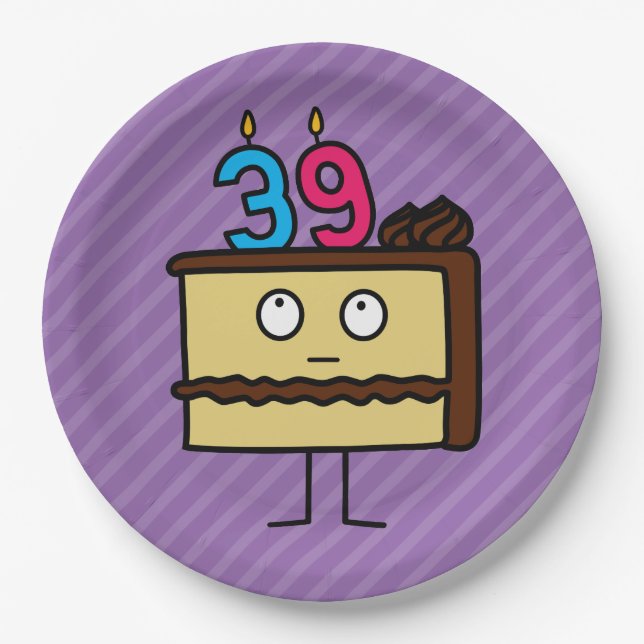 Assiettes En Carton Gâteau aux bougies le 39e anniversaire (Devant)