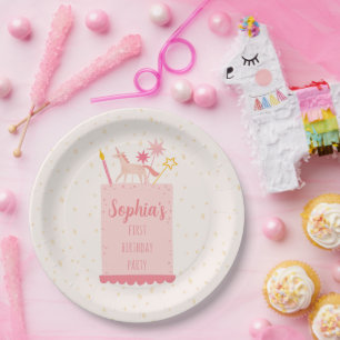 Assiettes En Carton Gâteau d'anniversaire de la licorne