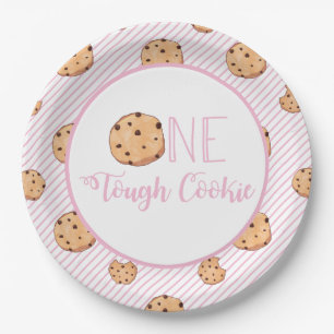 Assiettes En Carton Gâteau d'anniversaire One Tough Cookie et rayures 