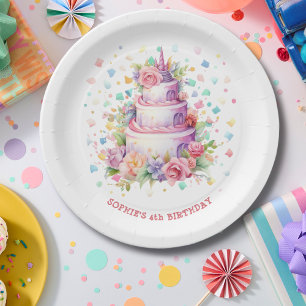 Assiettes En Carton Gâteau d'anniversaire pastel
