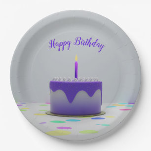Assiettes En Carton Gâteau d'anniversaire pourpre