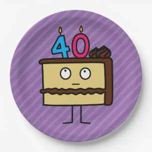 Assiettes En Carton Gâteau de 40e anniversaire avec bougies glaçage