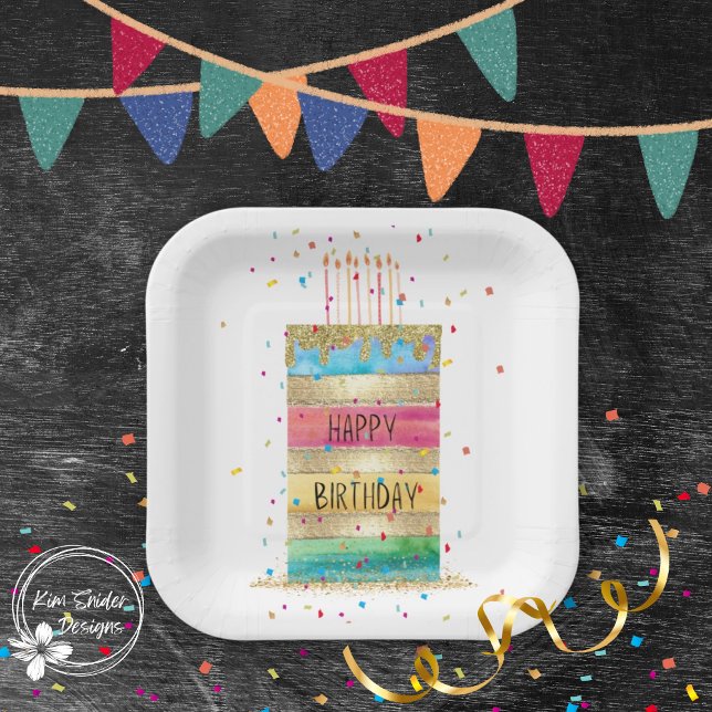 Assiettes En Carton Gâteau de calque "Joyeux anniversaire" avec de l'o (Créateur téléchargé)