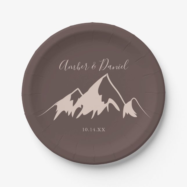 Assiettes En Carton Gâteau de Mariage campagnard de montagne Clear (Devant)
