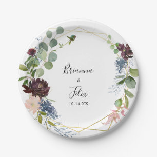 Assiettes En Carton Gâteau Mariage de Bourgogne et de verdure