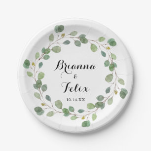 Assiettes En Carton Gâteau Mariage de calligraphie Eucalyptus