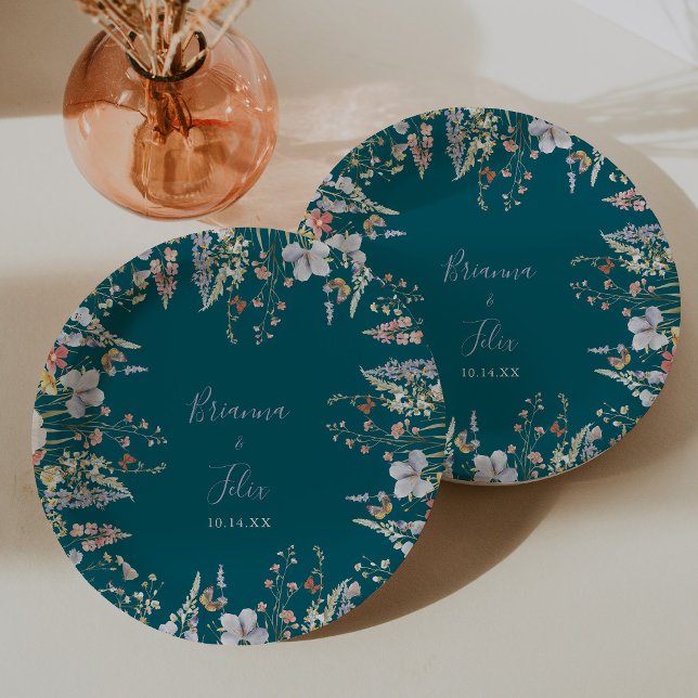 Assiettes En Carton Gâteau vert Fleur sauvage vert Mariage été multico (Créateur téléchargé)