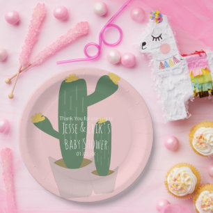 Assiettes En Carton Gâteaux Cactus Rose Remerciement Baby Shower Fille
